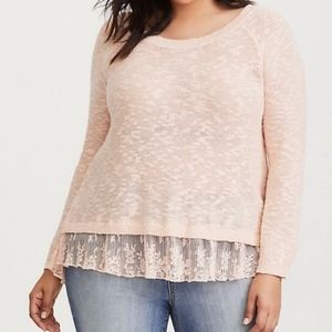 Torrid blush/gold tulip style with lace Sweater